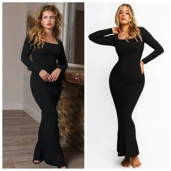 Popilush Dresses & Skirts - Popilush Built-In Shapewear Long Sleeve Maxi Lounge Dress